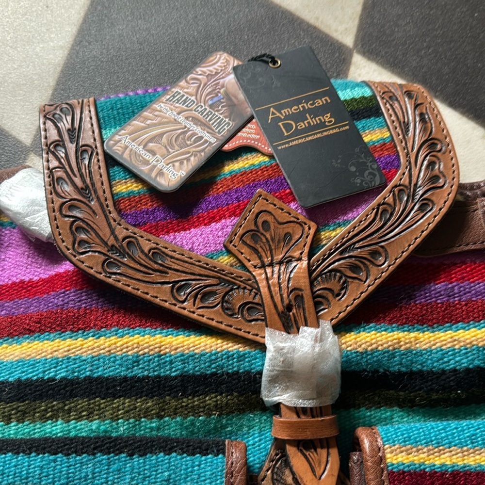 American Darling NWT serape and tooled leather backpack